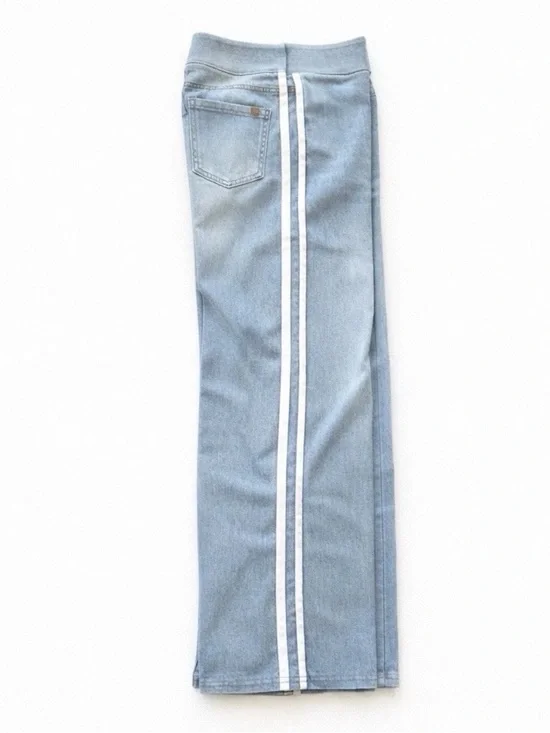 Halara NWT Wide Leg Denim Jogger Pants Blue Stripe High Rise XL - Picture 2 of 8